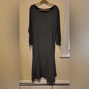 AnnTaylor Black Gray Herringbone Chevron Sweater Dress SzXL Career Office Knit